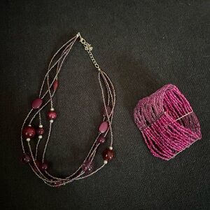 Elegant Pink Beaded Necklace and Bracelet Set